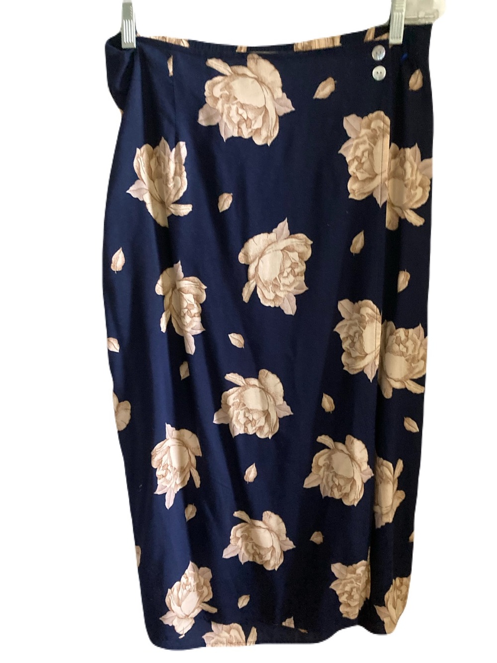 Sag Harbor Navy Pencil Skirt with Beige Floral Print